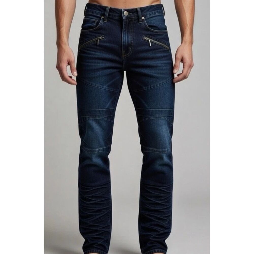 Decibel Men's W32 x L34 Blue Slim Straight Distressed Denim Fashion Jeans